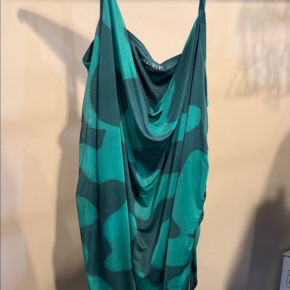 Ava & Viv Teal and Dark Green Midi Dress